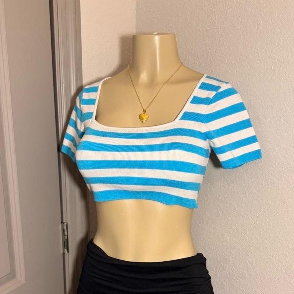 Zara blue/white horizontal striped crop top